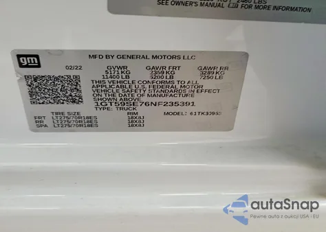 2022 GMC Sierra K3500 z USA, uszkodzony, nr VIN 1GT59SE76NF235391